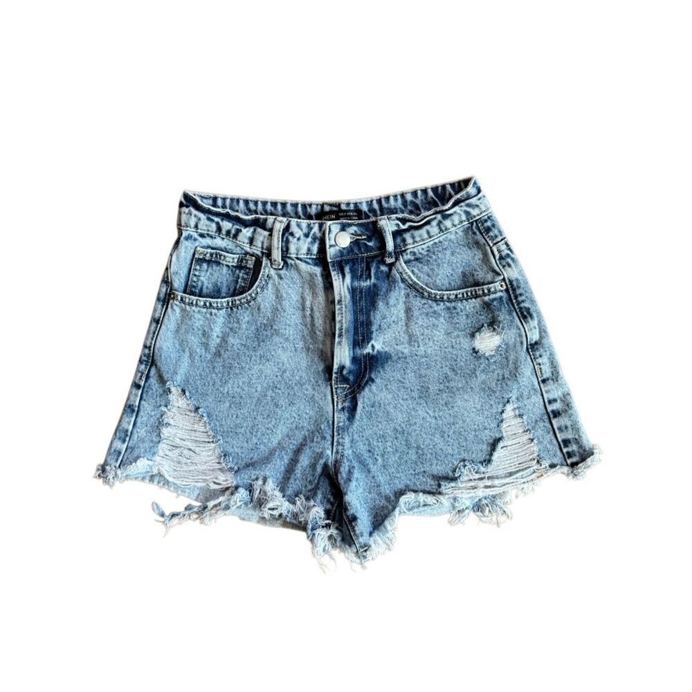 SHEIN Women's High Rise Distressed Denim Shorts in Light Wash Size 4